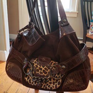 "Mob Wife" all day! Maxx NY Genuine Cowhide Leather Chain Strap CrocPrint Bag